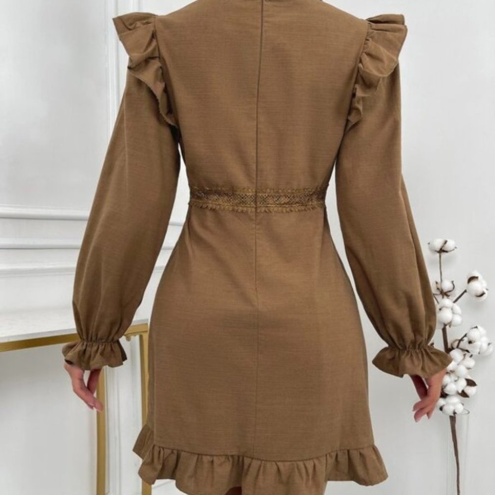 BOHO DOLLZ Plunging Neckline Mini Dress brown - Picture 2 of 6